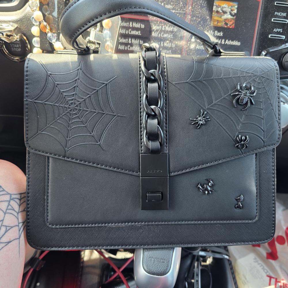 Black Aldo Spider Web Embossed Handbag